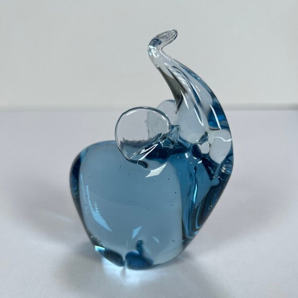 Vintage Blue Elephant Art Glass Paperweight | Hand Blown Trunk Up Figurine - Picture 4 of 8